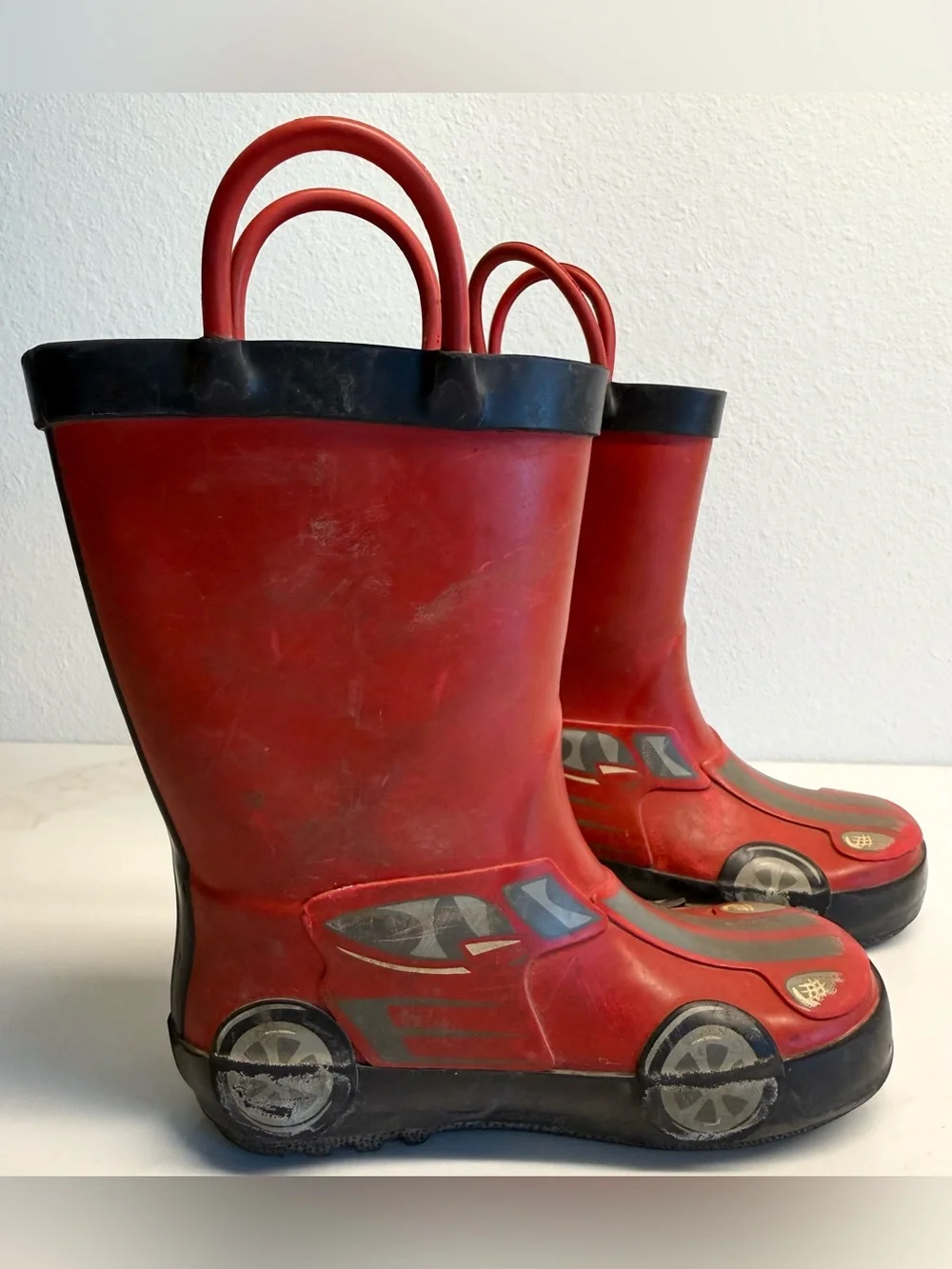 Cat & Jack Red Race Car Rain Boots Toddler Size 8